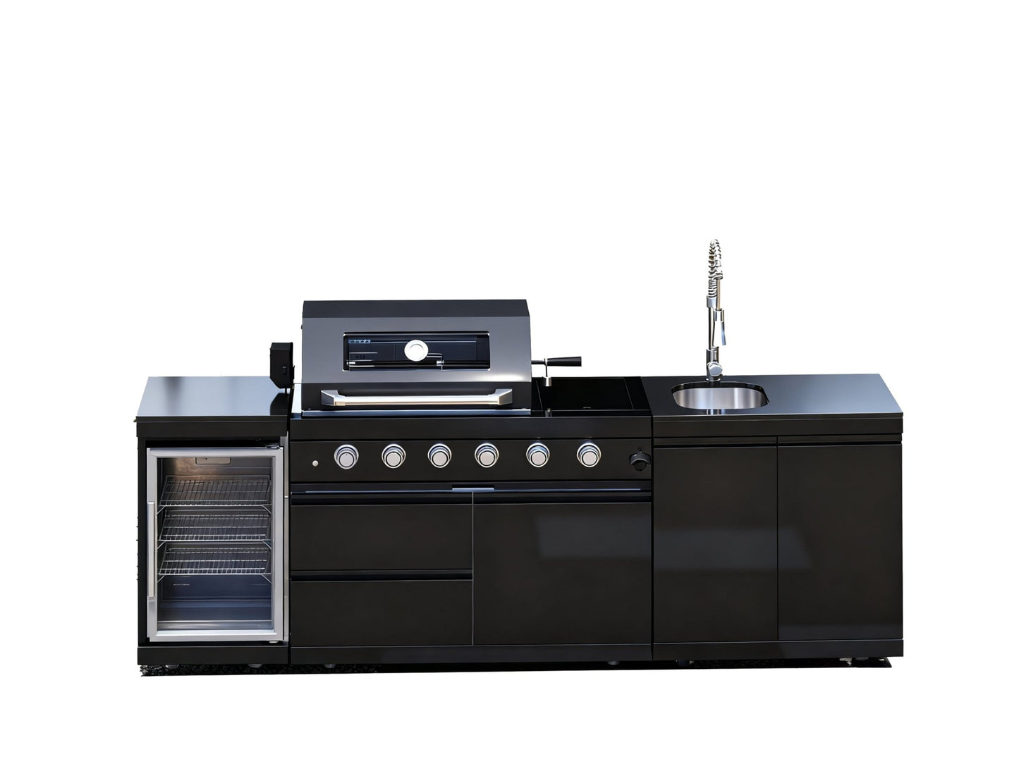 46 - Inch 4 - Burner 72000 BTU Deluxe Stainless Steel Gas Outdoor Kitchen Bar Barbecue Island Grill + Wine Cooler Compact Refrigerator + Rotisserie kit + Granite Countertops + Stainless steel Sink - 1st Choice Furniture Direct