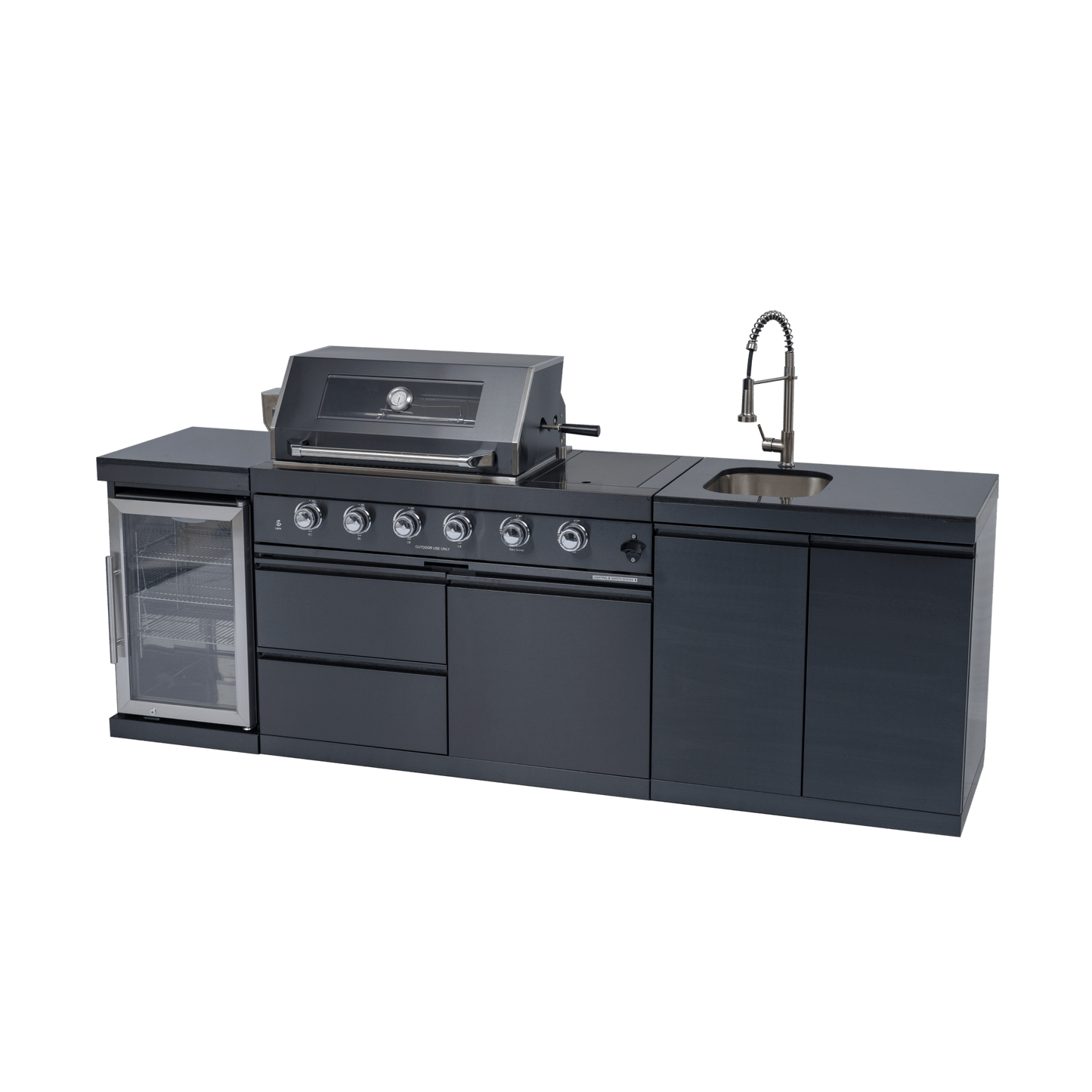 46 - Inch 4 - Burner 72000 BTU Deluxe Stainless Steel Gas Outdoor Kitchen Bar Barbecue Island Grill + Wine Cooler Compact Refrigerator + Rotisserie kit + Granite Countertops + Stainless steel Sink - 1st Choice Furniture Direct