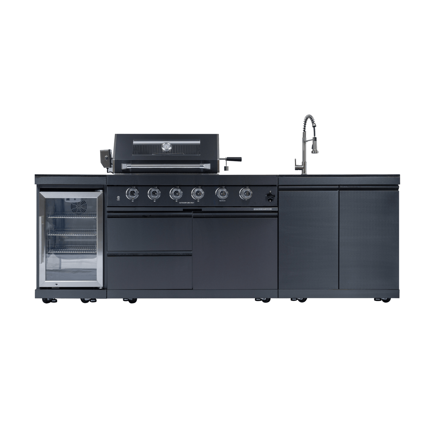 46 - Inch 4 - Burner 72000 BTU Deluxe Stainless Steel Gas Outdoor Kitchen Bar Barbecue Island Grill + Wine Cooler Compact Refrigerator + Rotisserie kit + Granite Countertops + Stainless steel Sink - 1st Choice Furniture Direct