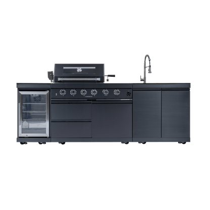46 - Inch 4 - Burner 72000 BTU Deluxe Stainless Steel Gas Outdoor Kitchen Bar Barbecue Island Grill + Wine Cooler Compact Refrigerator + Rotisserie kit + Granite Countertops + Stainless steel Sink - 1st Choice Furniture Direct