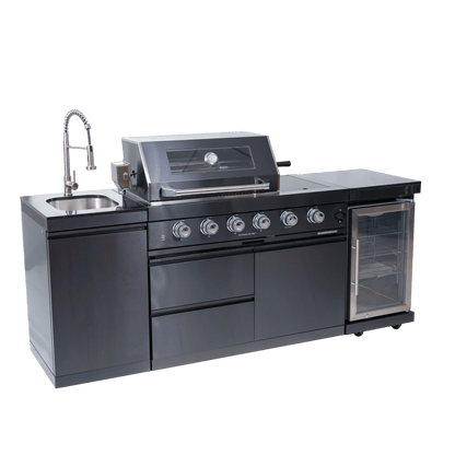 46 - Inch 4 - Burner 72000 BTU Deluxe Stainless Steel Gas Outdoor Kitchen Bar Barbecue Island Grill + Wine Cooler Compact Refrigerator + Rotisserie kit + Granite Countertops + Stainless steel Sink - 1st Choice Furniture Direct