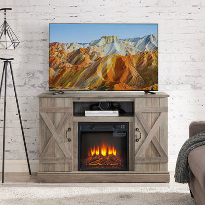 Farmhouse Classic Media TV Stand Antique Entertainment Console with 18' Electric Fireplace Insert for TV up to 50' with Open and Closed Storage Space, Gray Wash 47'W*15.5'D*30.75'H