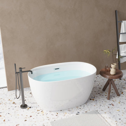 47'' Acrylic Freestanding Bathtub - Acrylic Soaking Tubs, White Bathtub, Oval Shape Freestanding Bathtub With Chrome Overflow and Pop - Up Drain CUPC Certificate - 1st Choice Furniture Direct