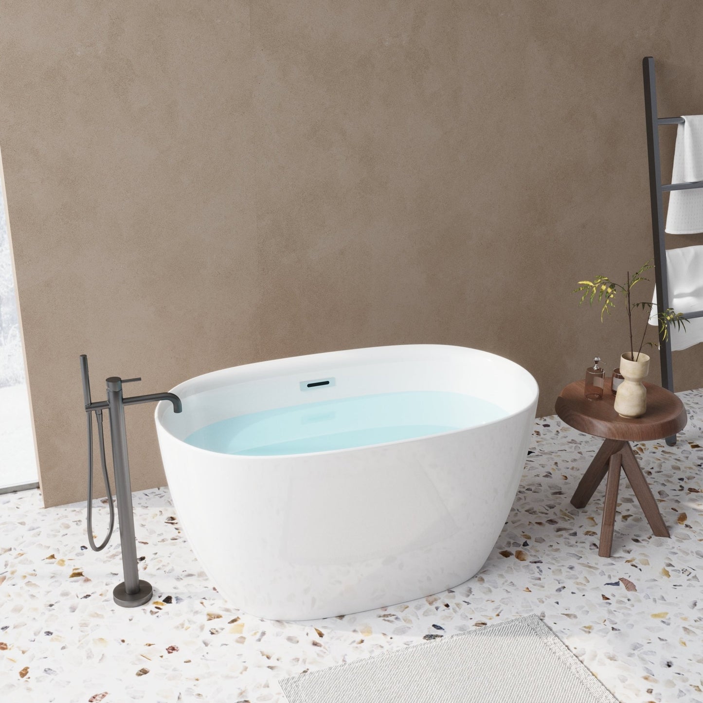 47'' Acrylic Freestanding Bathtub - Acrylic Soaking Tubs, White Bathtub, Oval Shape Freestanding Bathtub With Chrome Overflow and Pop - Up Drain CUPC Certificate - 1st Choice Furniture Direct