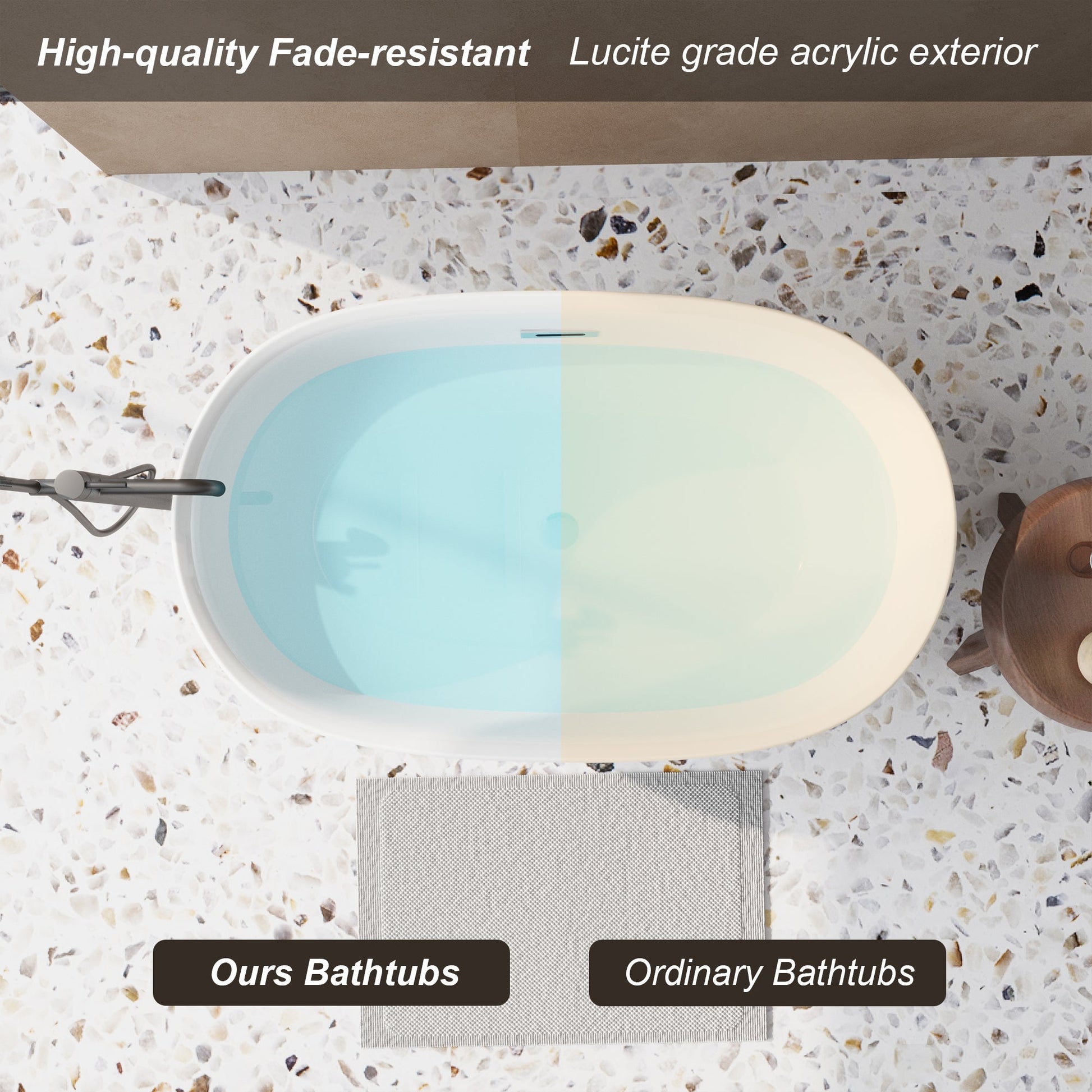 47'' Acrylic Freestanding Bathtub - Acrylic Soaking Tubs, White Bathtub, Oval Shape Freestanding Bathtub With Chrome Overflow and Pop - Up Drain CUPC Certificate - 1st Choice Furniture Direct