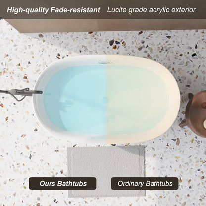 47'' Acrylic Freestanding Bathtub - Acrylic Soaking Tubs, White Bathtub, Oval Shape Freestanding Bathtub With Chrome Overflow and Pop - Up Drain CUPC Certificate - 1st Choice Furniture Direct