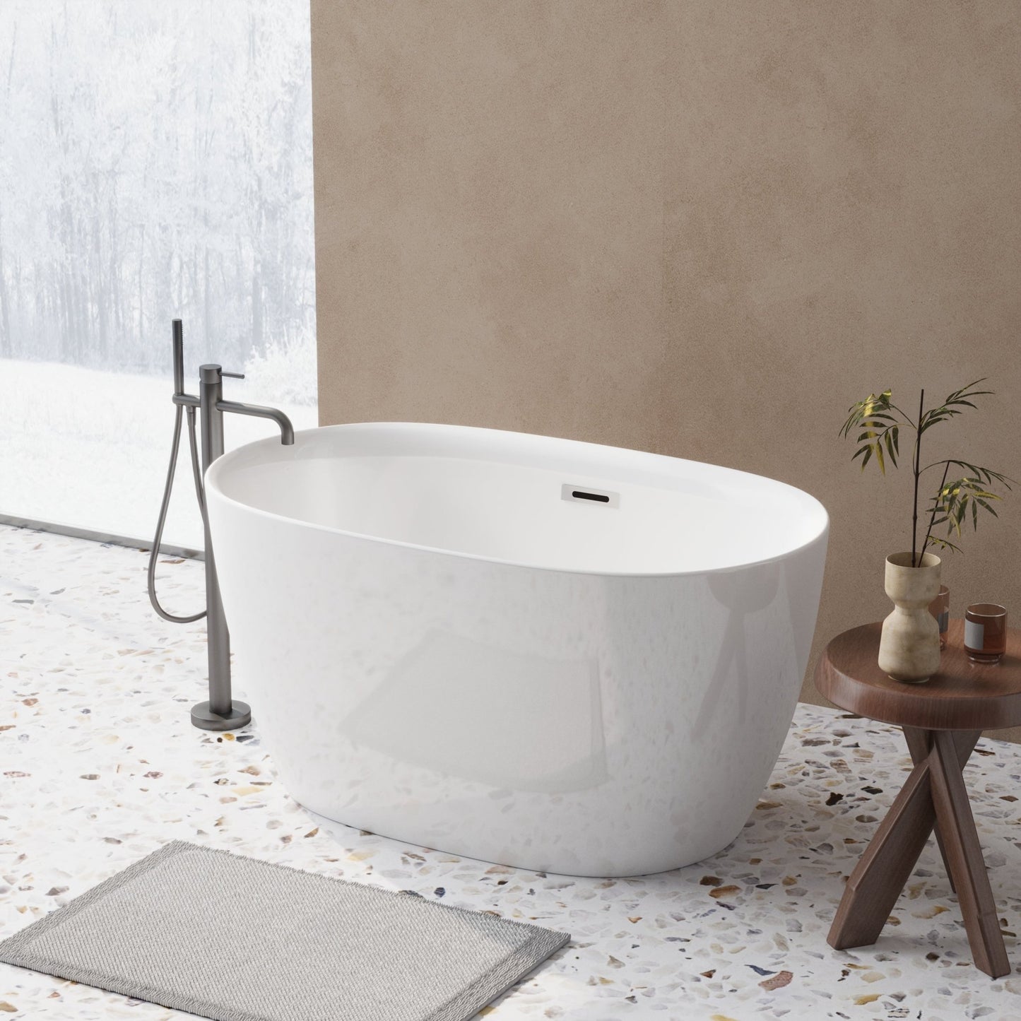 47'' Acrylic Freestanding Bathtub - Acrylic Soaking Tubs, White Bathtub, Oval Shape Freestanding Bathtub With Chrome Overflow and Pop - Up Drain CUPC Certificate - 1st Choice Furniture Direct