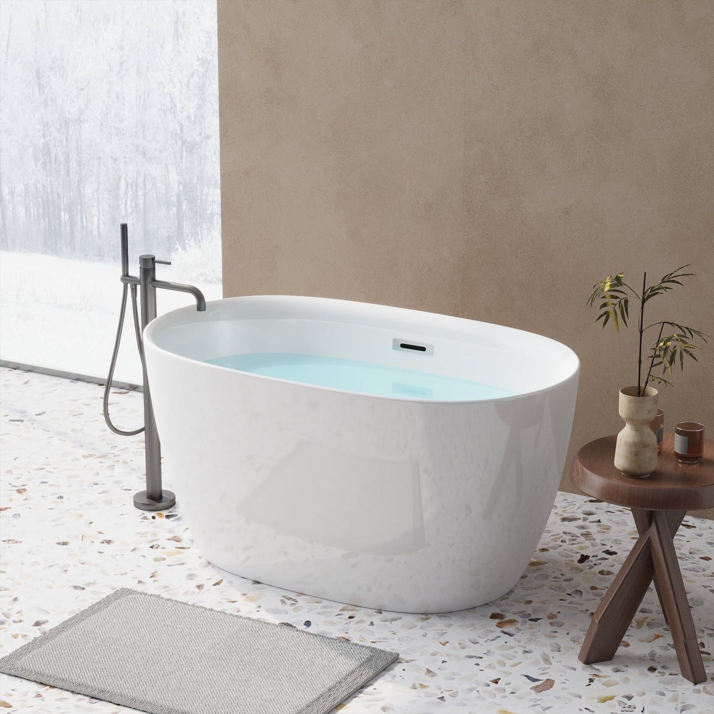 47'' Acrylic Freestanding Bathtub - Acrylic Soaking Tubs, White Bathtub, Oval Shape Freestanding Bathtub With Chrome Overflow and Pop - Up Drain CUPC Certificate - 1st Choice Furniture Direct