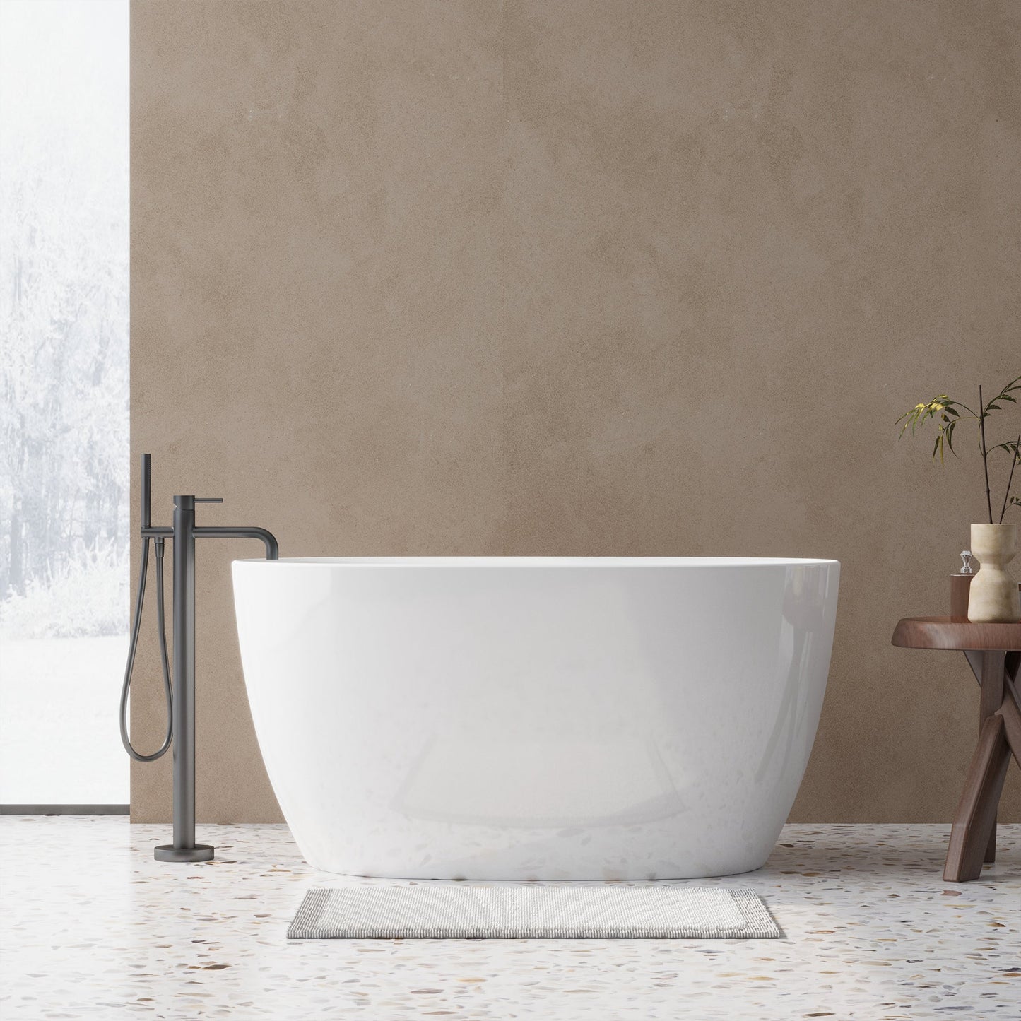 47'' Acrylic Freestanding Bathtub - Acrylic Soaking Tubs, White Bathtub, Oval Shape Freestanding Bathtub With Chrome Overflow and Pop - Up Drain CUPC Certificate - 1st Choice Furniture Direct