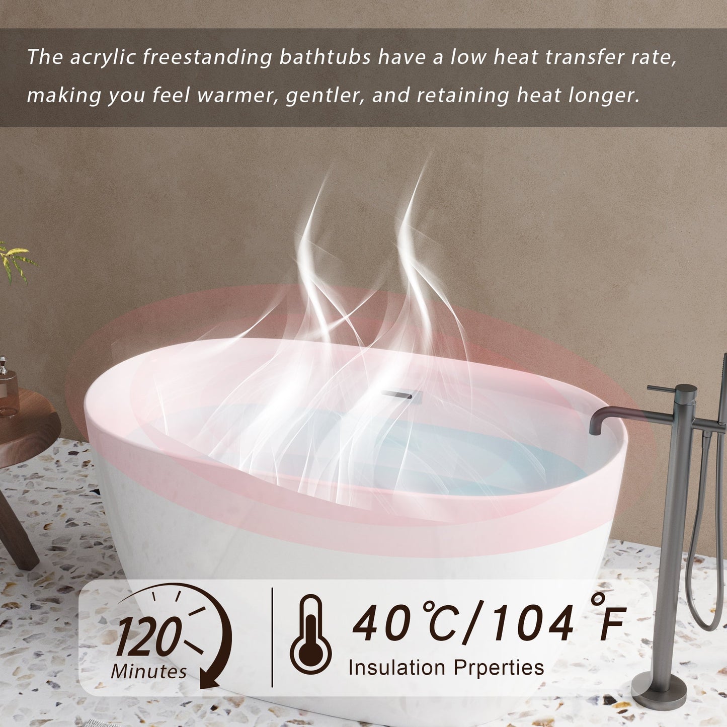 47'' Acrylic Freestanding Bathtub - Acrylic Soaking Tubs, White Bathtub, Oval Shape Freestanding Bathtub With Chrome Overflow and Pop - Up Drain CUPC Certificate - 1st Choice Furniture Direct