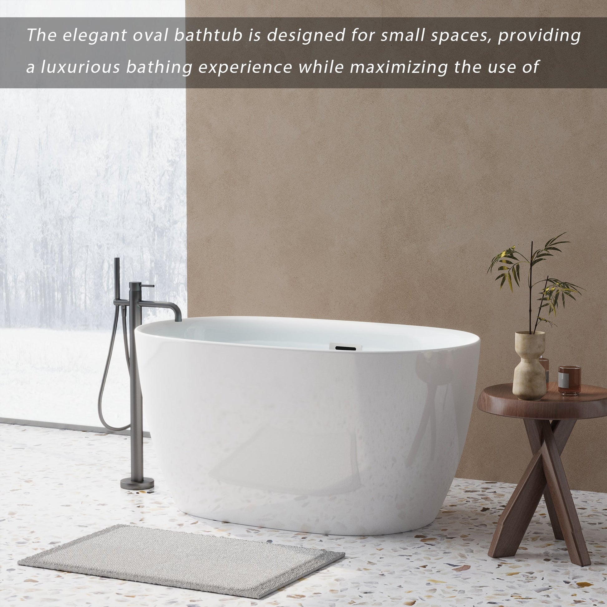 47'' Acrylic Freestanding Bathtub - Acrylic Soaking Tubs, White Bathtub, Oval Shape Freestanding Bathtub With Chrome Overflow and Pop - Up Drain CUPC Certificate - 1st Choice Furniture Direct