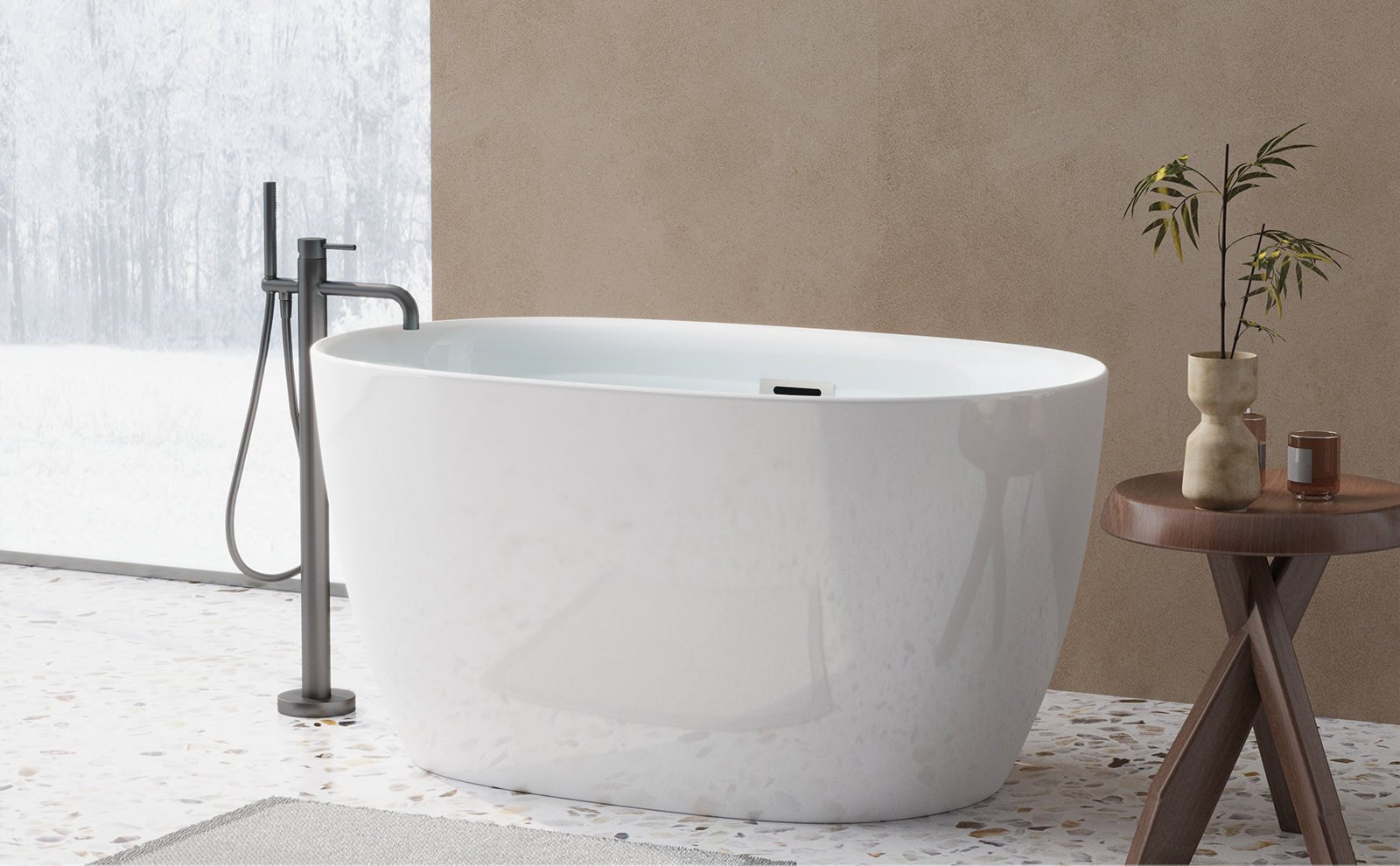 47'' Acrylic Freestanding Bathtub - Acrylic Soaking Tubs, White Bathtub, Oval Shape Freestanding Bathtub With Chrome Overflow and Pop - Up Drain CUPC Certificate - 1st Choice Furniture Direct