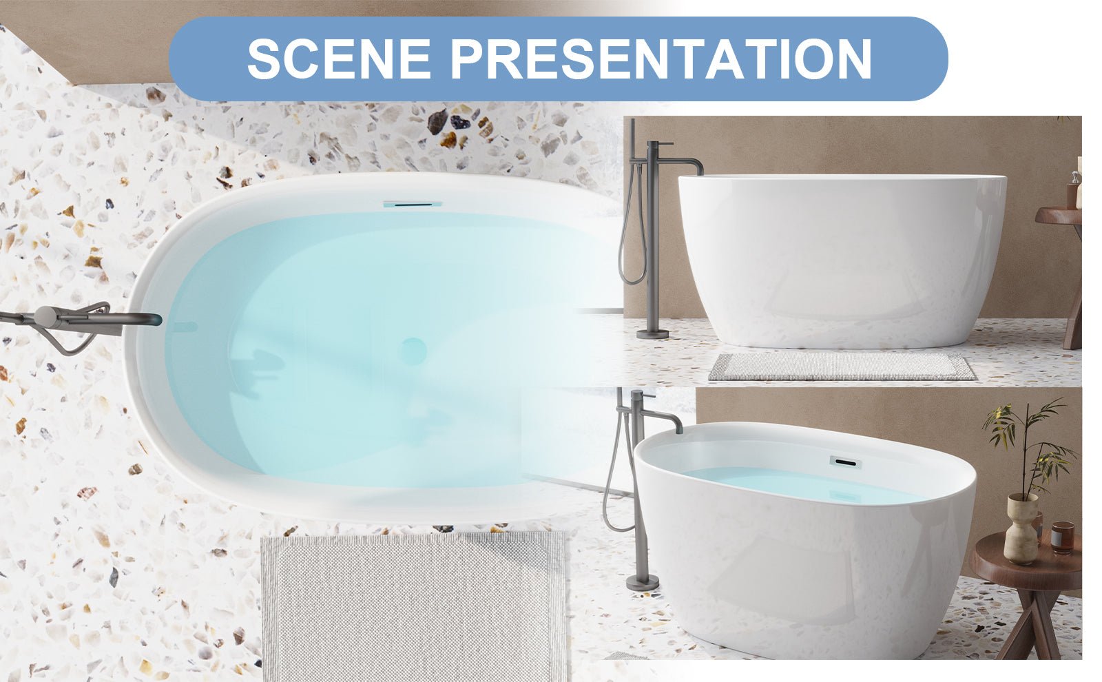 47'' Acrylic Freestanding Bathtub - Acrylic Soaking Tubs, White Bathtub, Oval Shape Freestanding Bathtub With Chrome Overflow and Pop - Up Drain CUPC Certificate - 1st Choice Furniture Direct