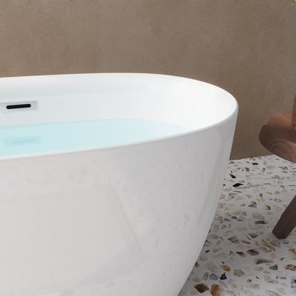 47'' Acrylic Freestanding Bathtub - Acrylic Soaking Tubs, White Bathtub, Oval Shape Freestanding Bathtub With Chrome Overflow and Pop - Up Drain CUPC Certificate - 1st Choice Furniture Direct