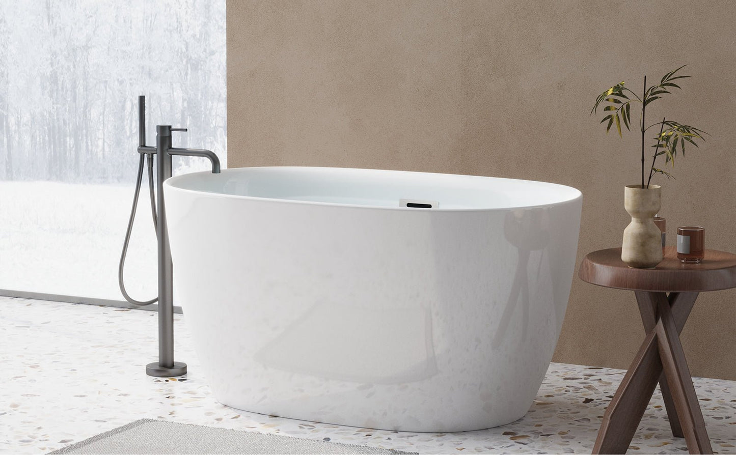 47'' Acrylic Freestanding Bathtub - Acrylic Soaking Tubs, White Bathtub, Oval Shape Freestanding Bathtub With Chrome Overflow and Pop - Up Drain CUPC Certificate - 1st Choice Furniture Direct