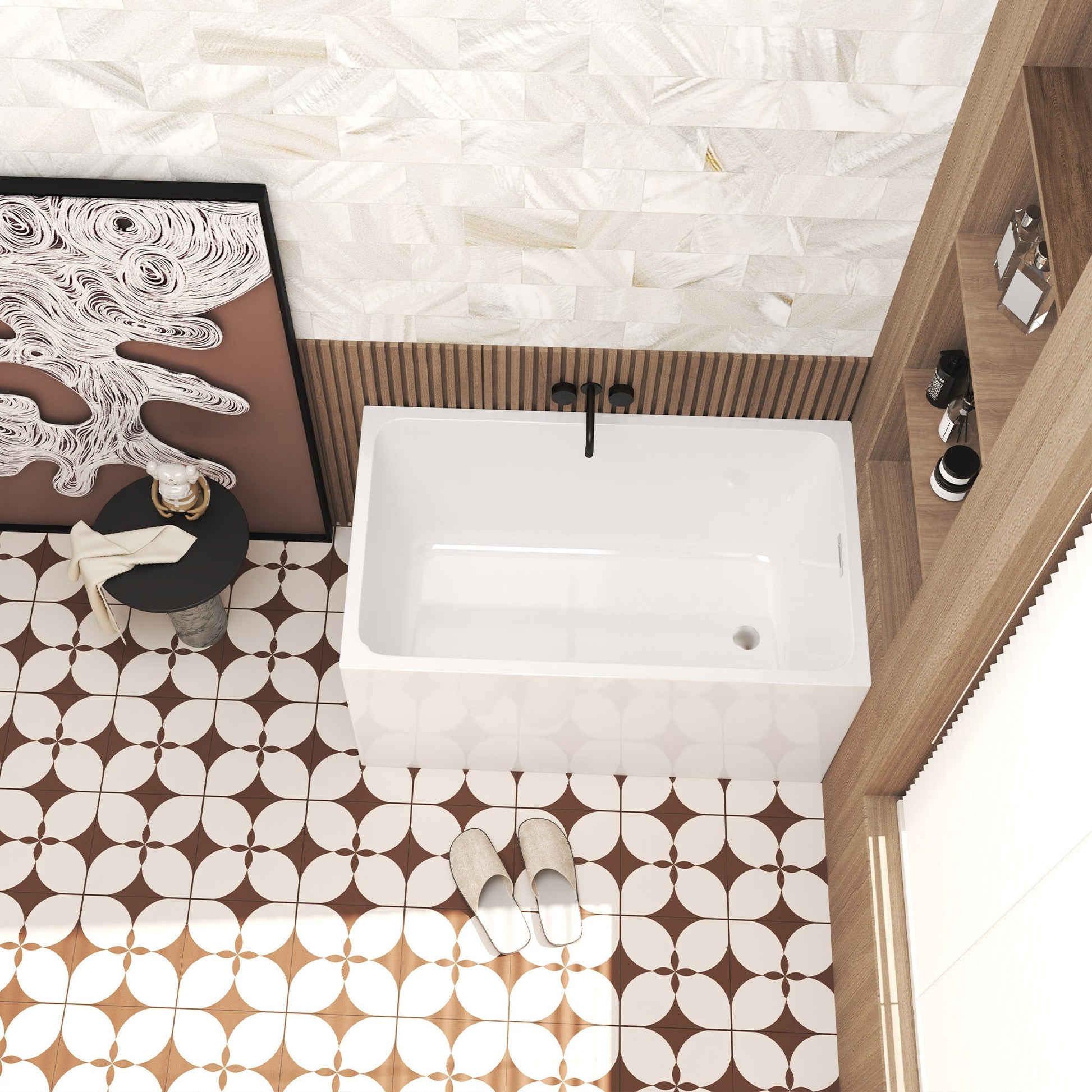 47' Acrylic Freestanding Bathtub ,Spacious rectangle Shape, Gloss White Finish, Chrome Overflow & Pop - Up Drain CUPC Certificate - 1st Choice Furniture Direct