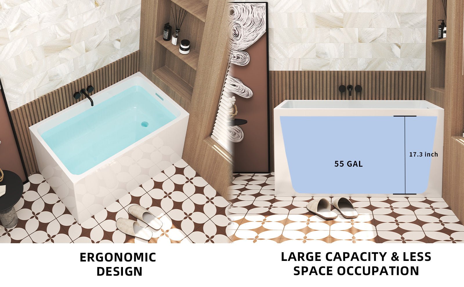 47' Acrylic Freestanding Bathtub ,Spacious rectangle Shape, Gloss White Finish, Chrome Overflow & Pop - Up Drain CUPC Certificate - 1st Choice Furniture Direct