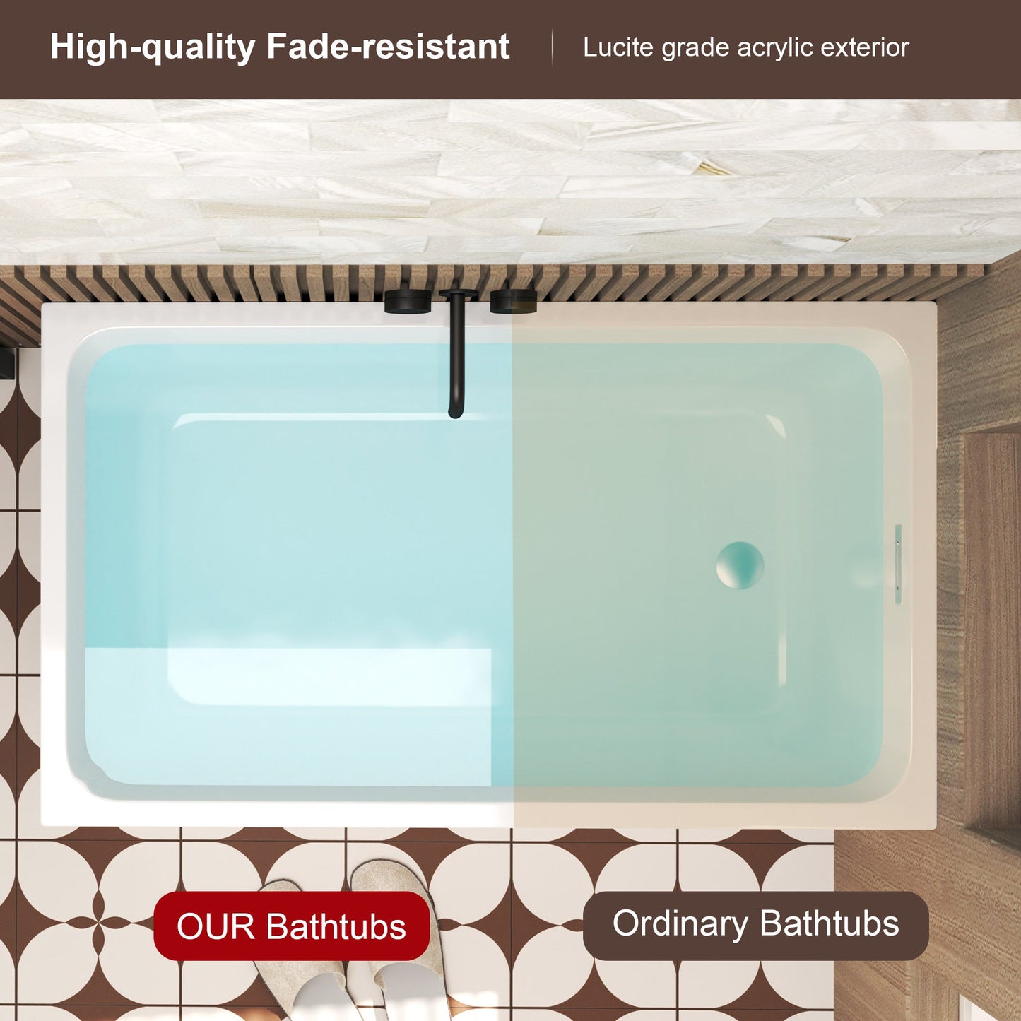 47' Acrylic Freestanding Bathtub ,Spacious rectangle Shape, Gloss White Finish, Chrome Overflow & Pop - Up Drain CUPC Certificate - 1st Choice Furniture Direct