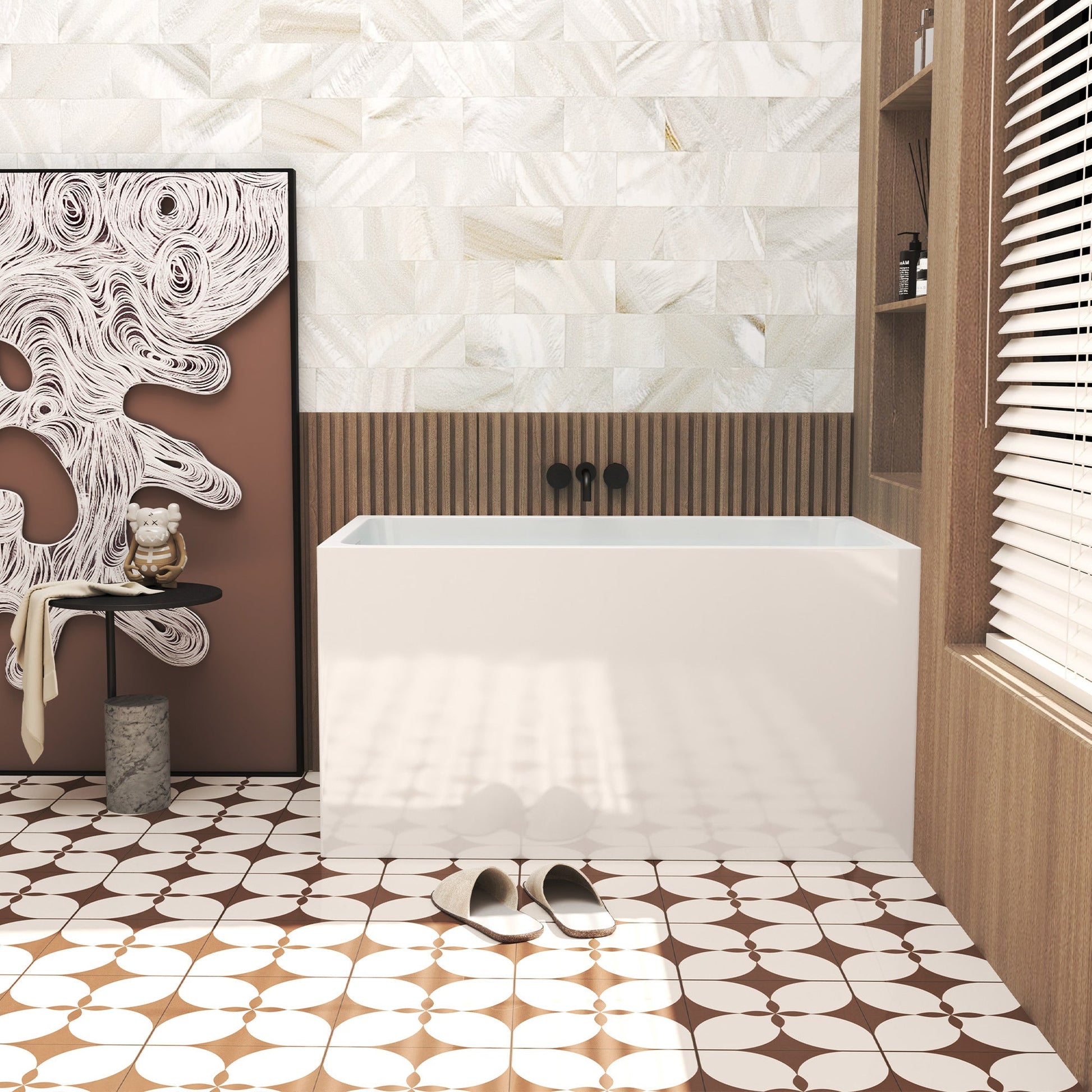 47' Acrylic Freestanding Bathtub ,Spacious rectangle Shape, Gloss White Finish, Chrome Overflow & Pop - Up Drain CUPC Certificate - 1st Choice Furniture Direct