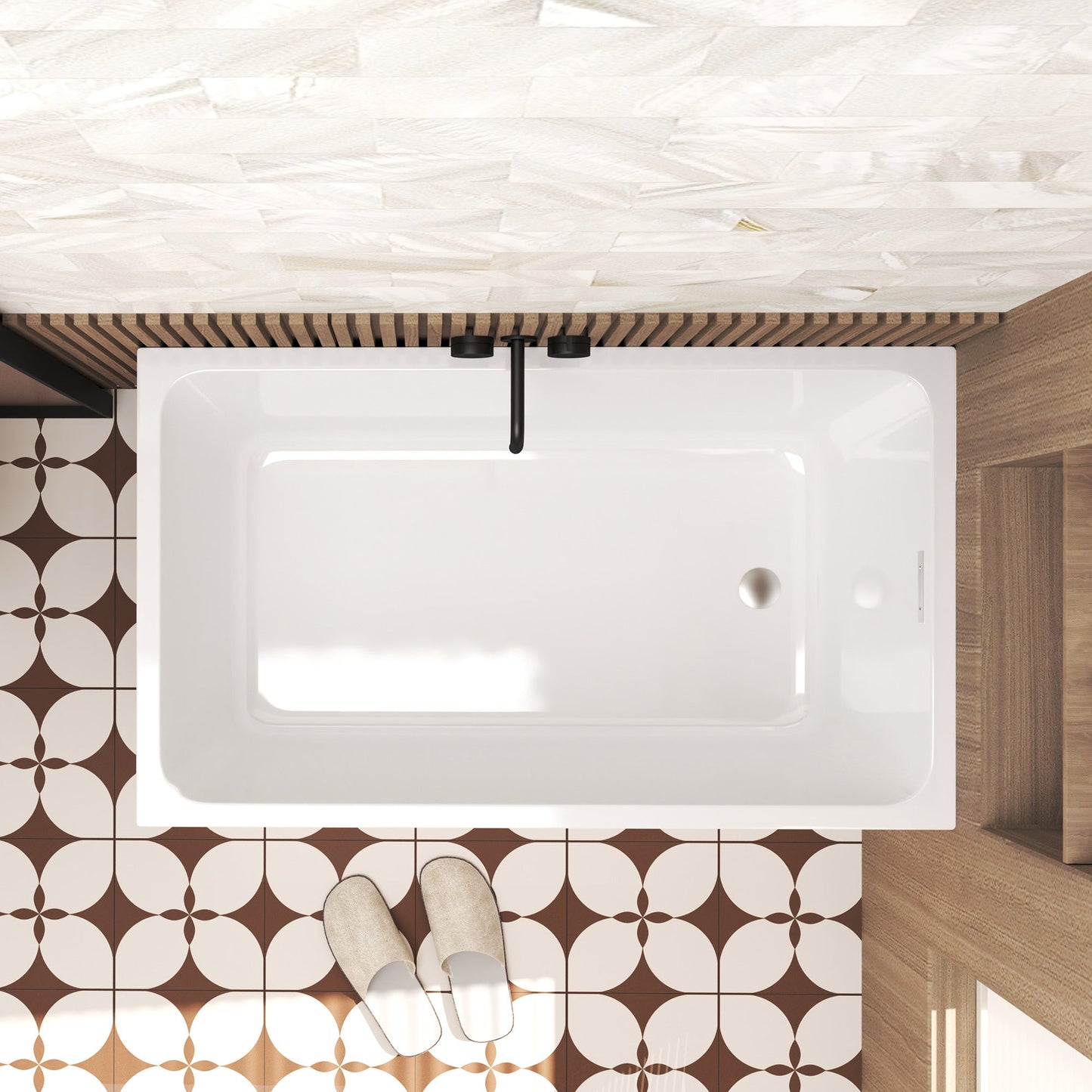 47' Acrylic Freestanding Bathtub ,Spacious rectangle Shape, Gloss White Finish, Chrome Overflow & Pop - Up Drain CUPC Certificate - 1st Choice Furniture Direct