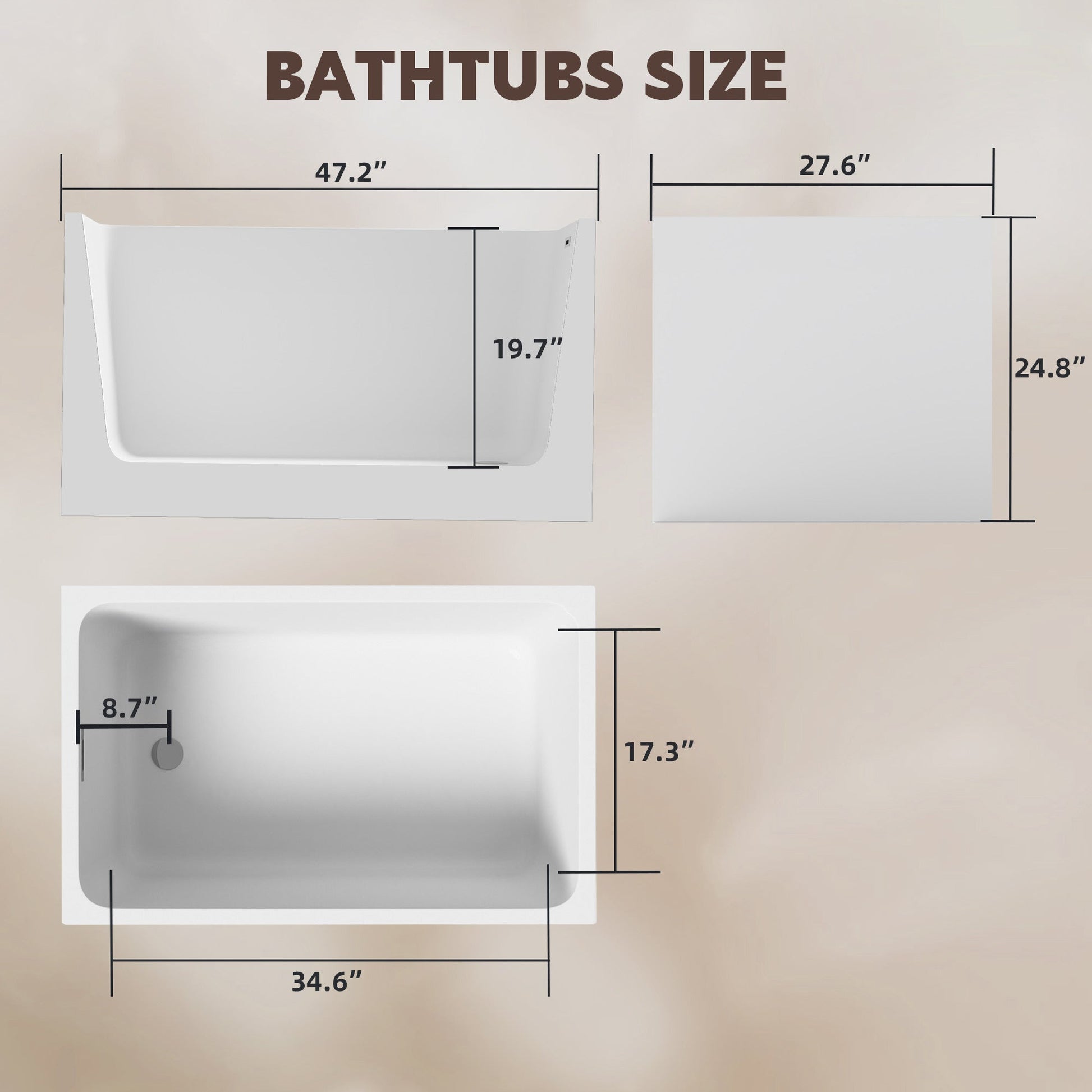 47' Acrylic Freestanding Bathtub ,Spacious rectangle Shape, Gloss White Finish, Chrome Overflow & Pop - Up Drain CUPC Certificate - 1st Choice Furniture Direct