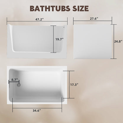 47' Acrylic Freestanding Bathtub ,Spacious rectangle Shape, Gloss White Finish, Chrome Overflow & Pop - Up Drain CUPC Certificate - 1st Choice Furniture Direct