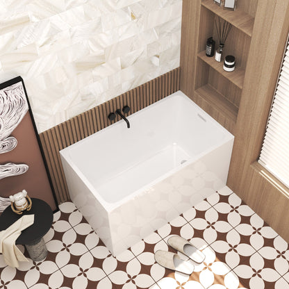 47' Acrylic Freestanding Bathtub ,Spacious rectangle Shape, Gloss White Finish, Chrome Overflow & Pop - Up Drain CUPC Certificate - 1st Choice Furniture Direct