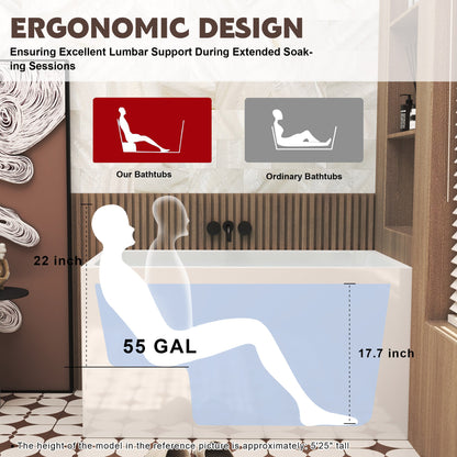 47' Acrylic Freestanding Bathtub with seat: Spacious rectangle Shape, Gloss White Finish, Chrome Overflow & Pop - Up Drain CUPC Certificate - 1st Choice Furniture Direct