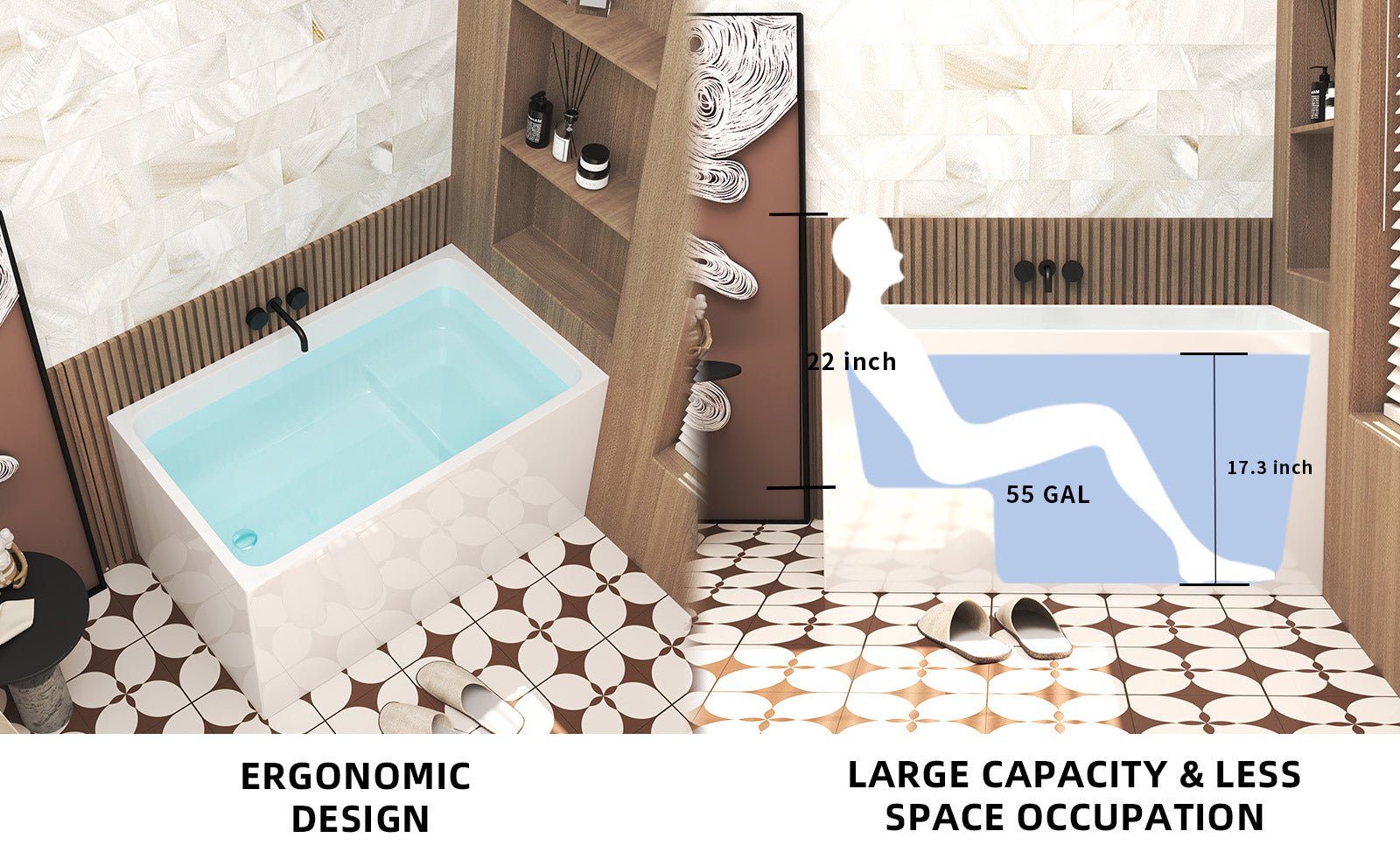 47' Acrylic Freestanding Bathtub with seat: Spacious rectangle Shape, Gloss White Finish, Chrome Overflow & Pop - Up Drain CUPC Certificate - 1st Choice Furniture Direct