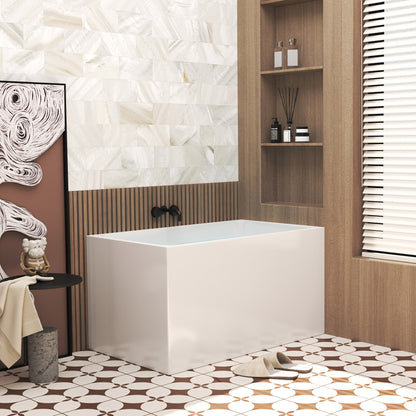 47' Acrylic Freestanding Bathtub with seat: Spacious rectangle Shape, Gloss White Finish, Chrome Overflow & Pop - Up Drain CUPC Certificate - 1st Choice Furniture Direct