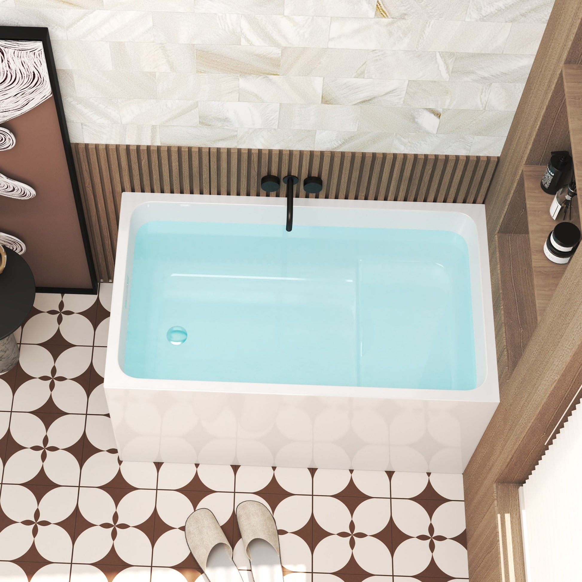 47' Acrylic Freestanding Bathtub with seat: Spacious rectangle Shape, Gloss White Finish, Chrome Overflow & Pop - Up Drain CUPC Certificate - 1st Choice Furniture Direct