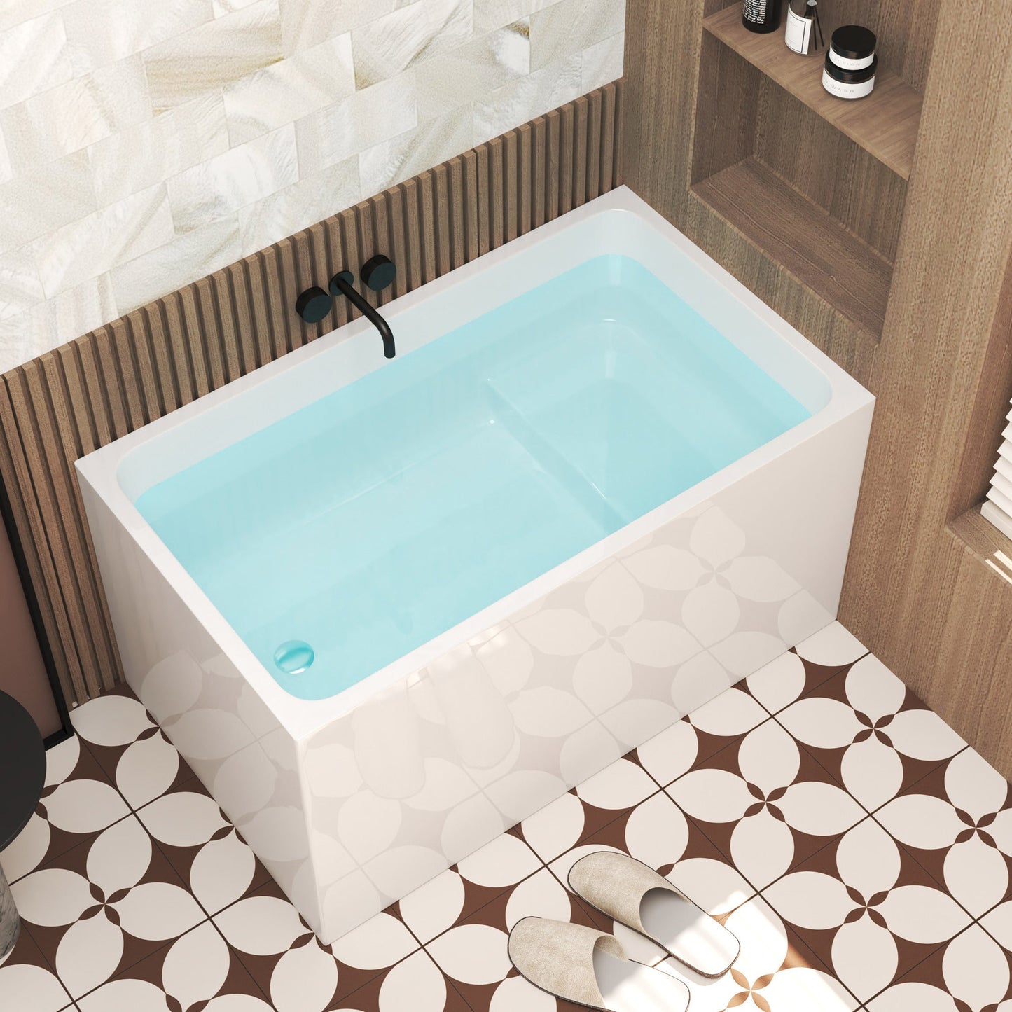 47' Acrylic Freestanding Bathtub with seat: Spacious rectangle Shape, Gloss White Finish, Chrome Overflow & Pop - Up Drain CUPC Certificate - 1st Choice Furniture Direct