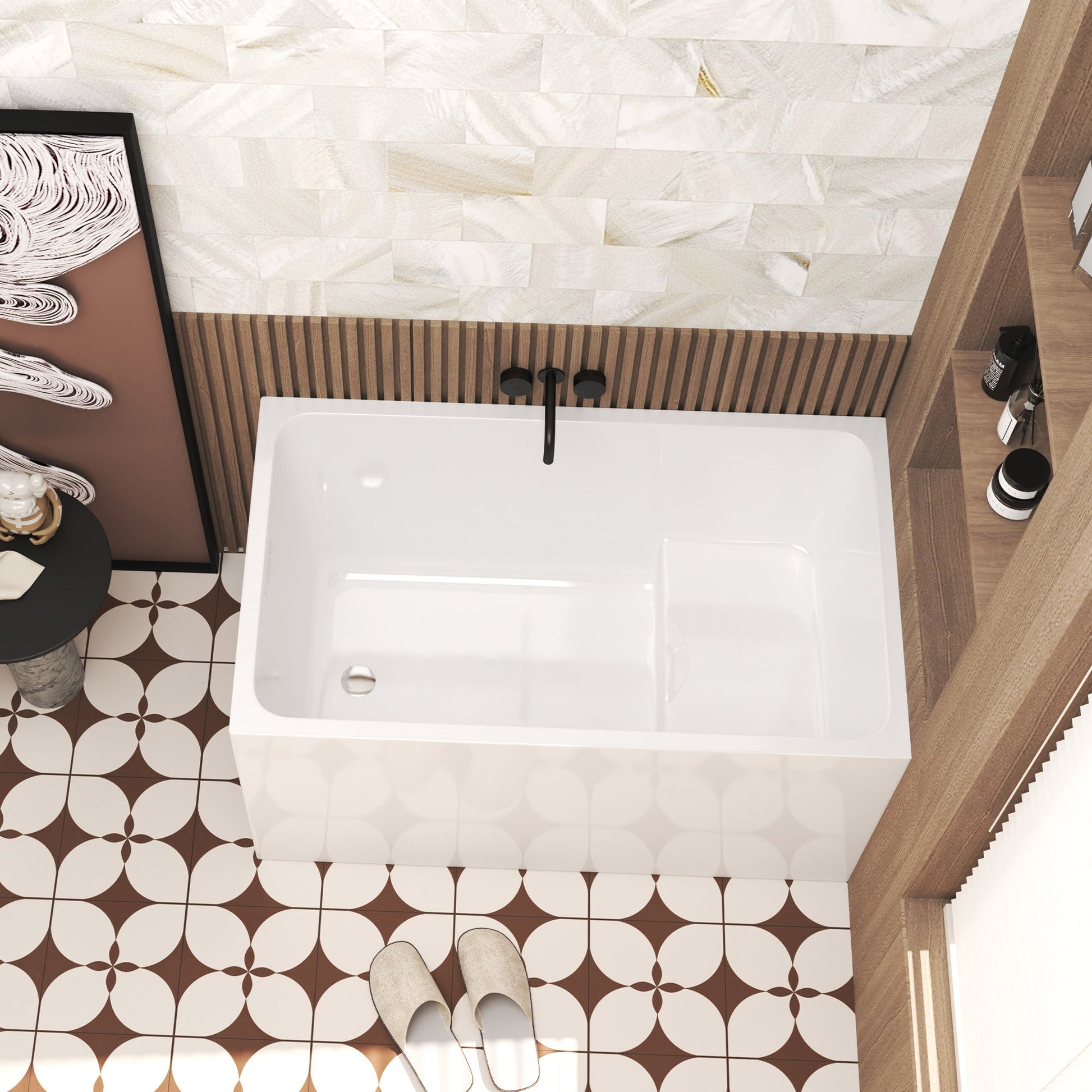 47' Acrylic Freestanding Bathtub with seat: Spacious rectangle Shape, Gloss White Finish, Chrome Overflow & Pop - Up Drain CUPC Certificate - 1st Choice Furniture Direct