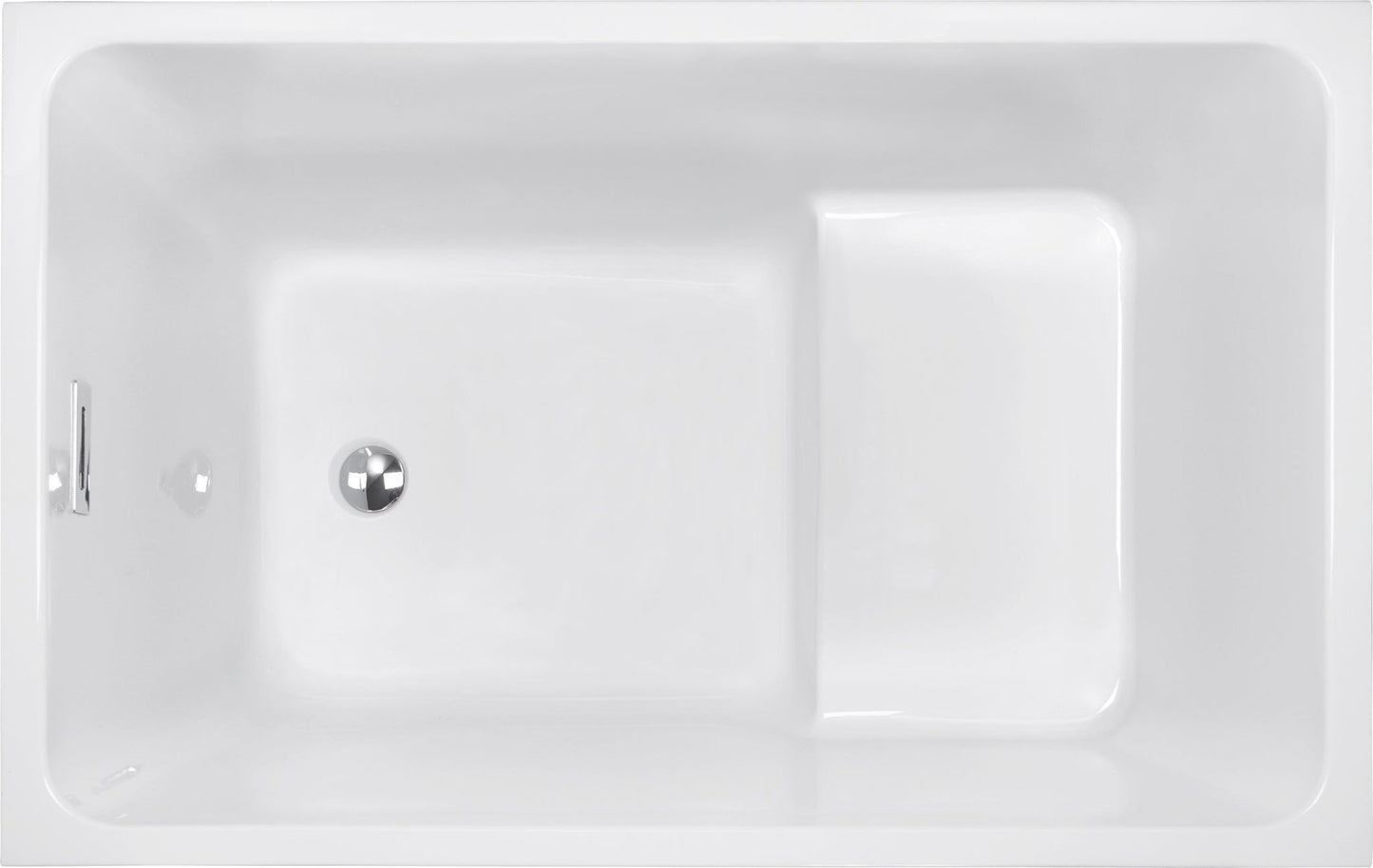 47' Acrylic Freestanding Bathtub with seat: Spacious rectangle Shape, Gloss White Finish, Chrome Overflow & Pop - Up Drain CUPC Certificate - 1st Choice Furniture Direct