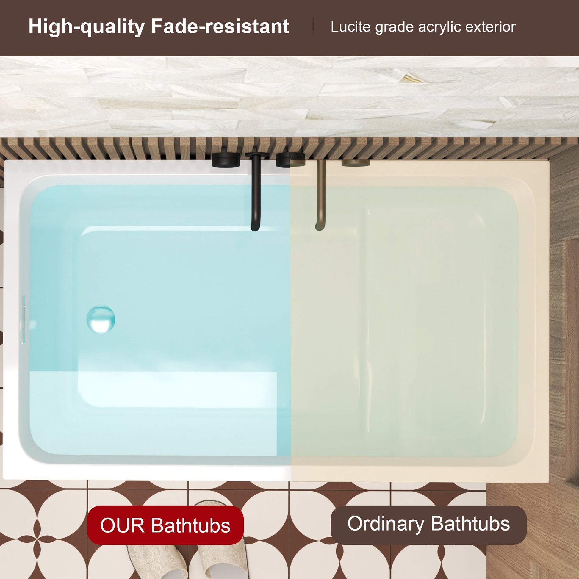 47' Acrylic Freestanding Bathtub with seat: Spacious rectangle Shape, Gloss White Finish, Chrome Overflow & Pop - Up Drain CUPC Certificate - 1st Choice Furniture Direct