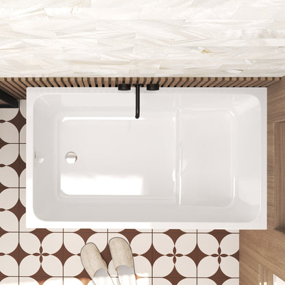 47' Acrylic Freestanding Bathtub with seat: Spacious rectangle Shape, Gloss White Finish, Chrome Overflow & Pop - Up Drain CUPC Certificate - 1st Choice Furniture Direct