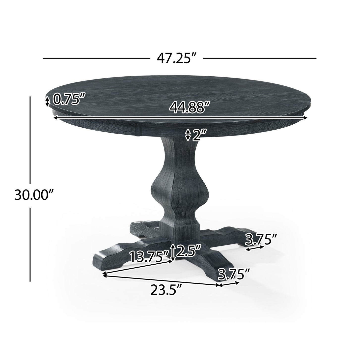 47-Inch Rustic Round Pedestal Dining Table in Charcoal Gray - 1st Choice Furniture Direct
