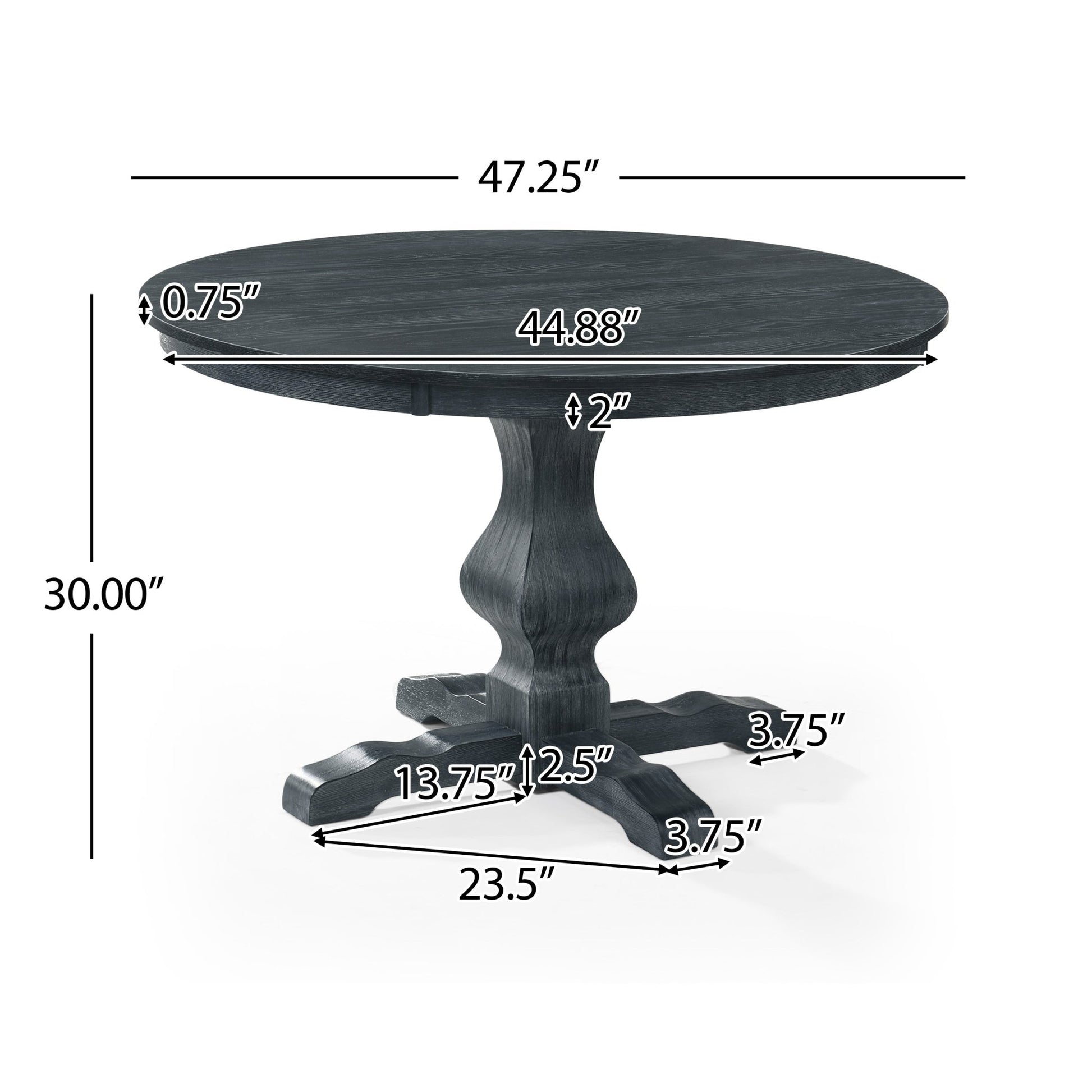 47-Inch Rustic Round Pedestal Dining Table in Charcoal Gray - 1st Choice Furniture Direct