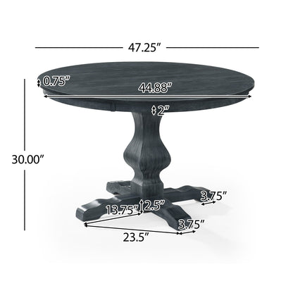 47-Inch Rustic Round Pedestal Dining Table in Charcoal Gray - 1st Choice Furniture Direct