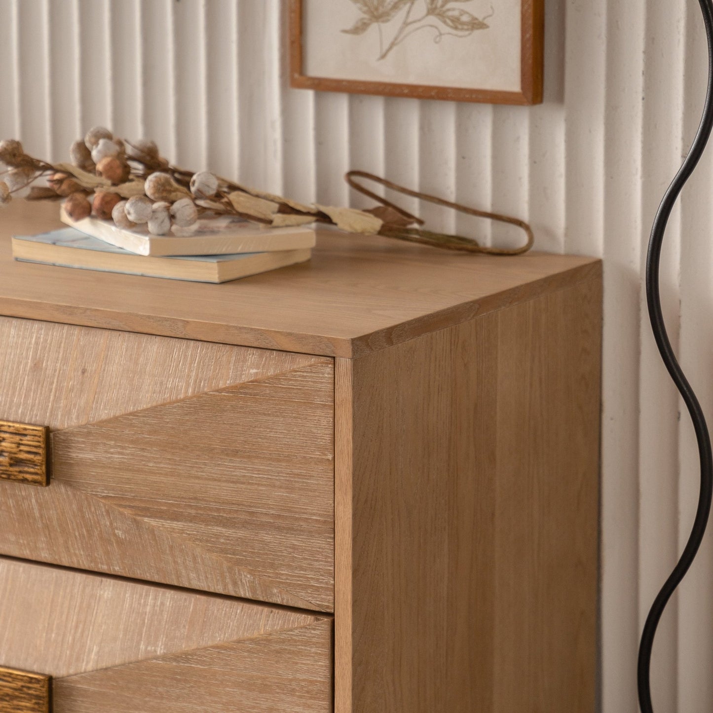 47.24' Light Wood 6 - Drawer Dresser - Geometric Relief Chest of Drawers with Gold Metal Legs, Modern Sideboard Console Table for Living Room/Bedroom - 1st Choice Furniture Direct