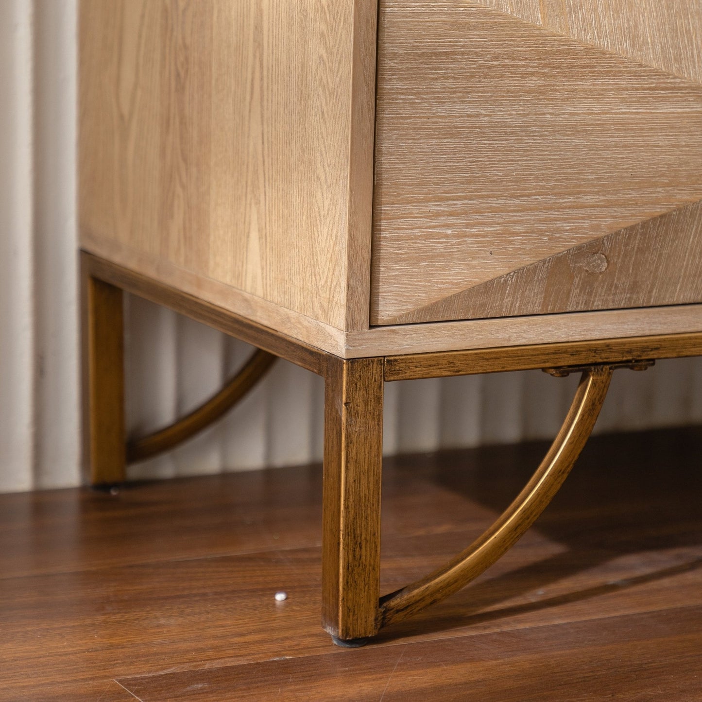 47.24' Light Wood 6 - Drawer Dresser - Geometric Relief Chest of Drawers with Gold Metal Legs, Modern Sideboard Console Table for Living Room/Bedroom - 1st Choice Furniture Direct