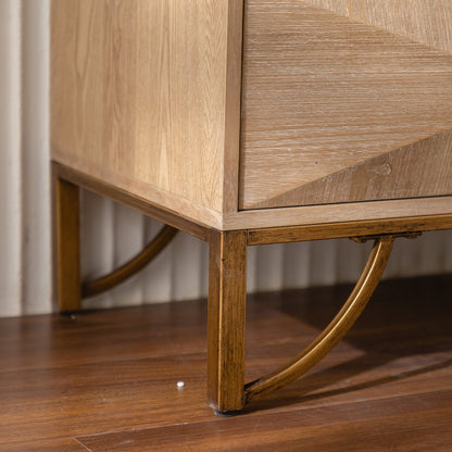 47.24' Light Wood 6 - Drawer Dresser - Geometric Relief Chest of Drawers with Gold Metal Legs, Modern Sideboard Console Table for Living Room/Bedroom - 1st Choice Furniture Direct