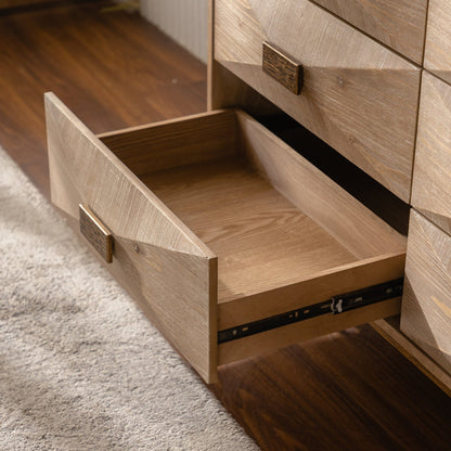 47.24' Light Wood 6 - Drawer Dresser - Geometric Relief Chest of Drawers with Gold Metal Legs, Modern Sideboard Console Table for Living Room/Bedroom - 1st Choice Furniture Direct
