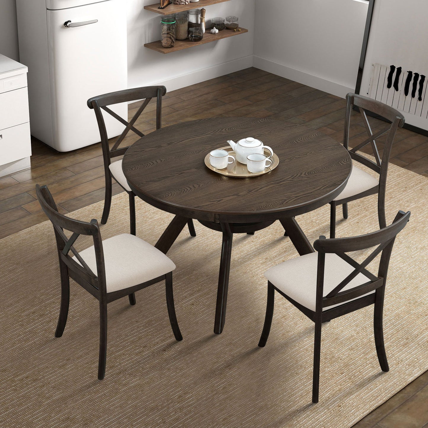 47.24''Round Rubber Wood Dining Table for 4 - 6 with Wooden Trestle Pedestal Base,Modern Kitchen Wooden Table Dinner Table for Dining Room, Living Room,Brown(1 Table) - 1st Choice Furniture Direct