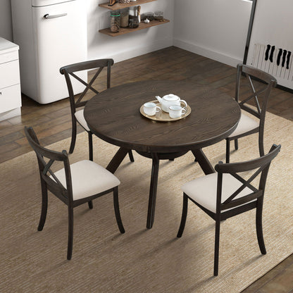 47.24''Round Rubber Wood Dining Table for 4 - 6 with Wooden Trestle Pedestal Base,Modern Kitchen Wooden Table Dinner Table for Dining Room, Living Room,Brown(1 Table) - 1st Choice Furniture Direct