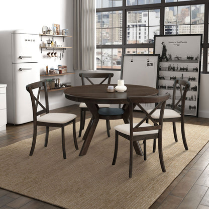 47.24''Round Rubber Wood Dining Table for 4 - 6 with Wooden Trestle Pedestal Base,Modern Kitchen Wooden Table Dinner Table for Dining Room, Living Room,Brown(1 Table) - 1st Choice Furniture Direct
