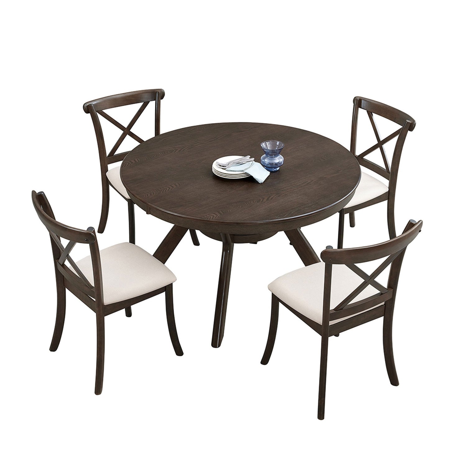 47.24''Round Rubber Wood Dining Table for 4 - 6 with Wooden Trestle Pedestal Base,Modern Kitchen Wooden Table Dinner Table for Dining Room, Living Room,Brown(1 Table) - 1st Choice Furniture Direct