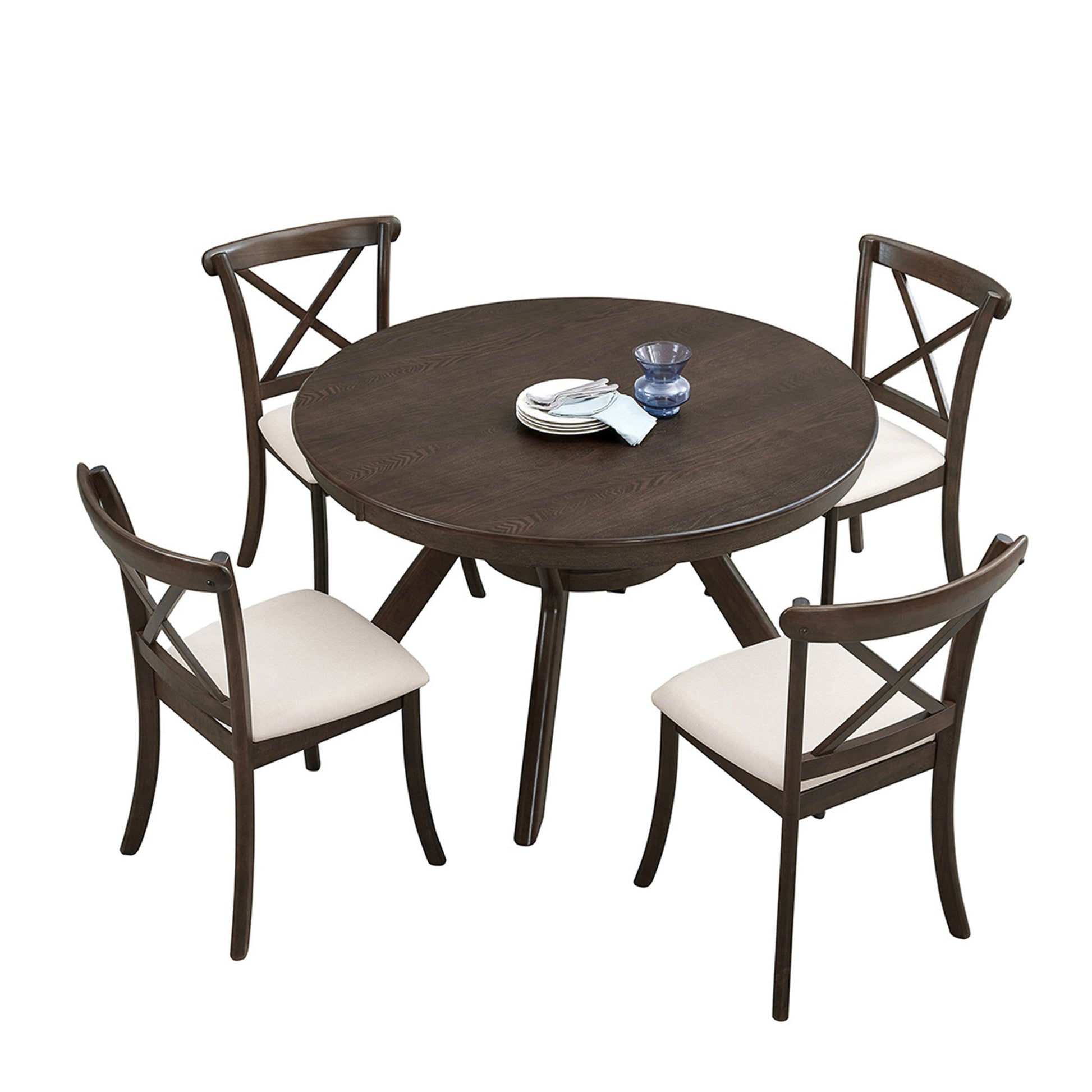 47.24''Round Rubber Wood Dining Table for 4 - 6 with Wooden Trestle Pedestal Base,Modern Kitchen Wooden Table Dinner Table for Dining Room, Living Room,Brown(1 Table) - 1st Choice Furniture Direct