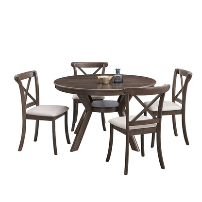 47.24''Round Rubber Wood Dining Table for 4 - 6 with Wooden Trestle Pedestal Base,Modern Kitchen Wooden Table Dinner Table for Dining Room, Living Room,Brown(1 Table) - 1st Choice Furniture Direct