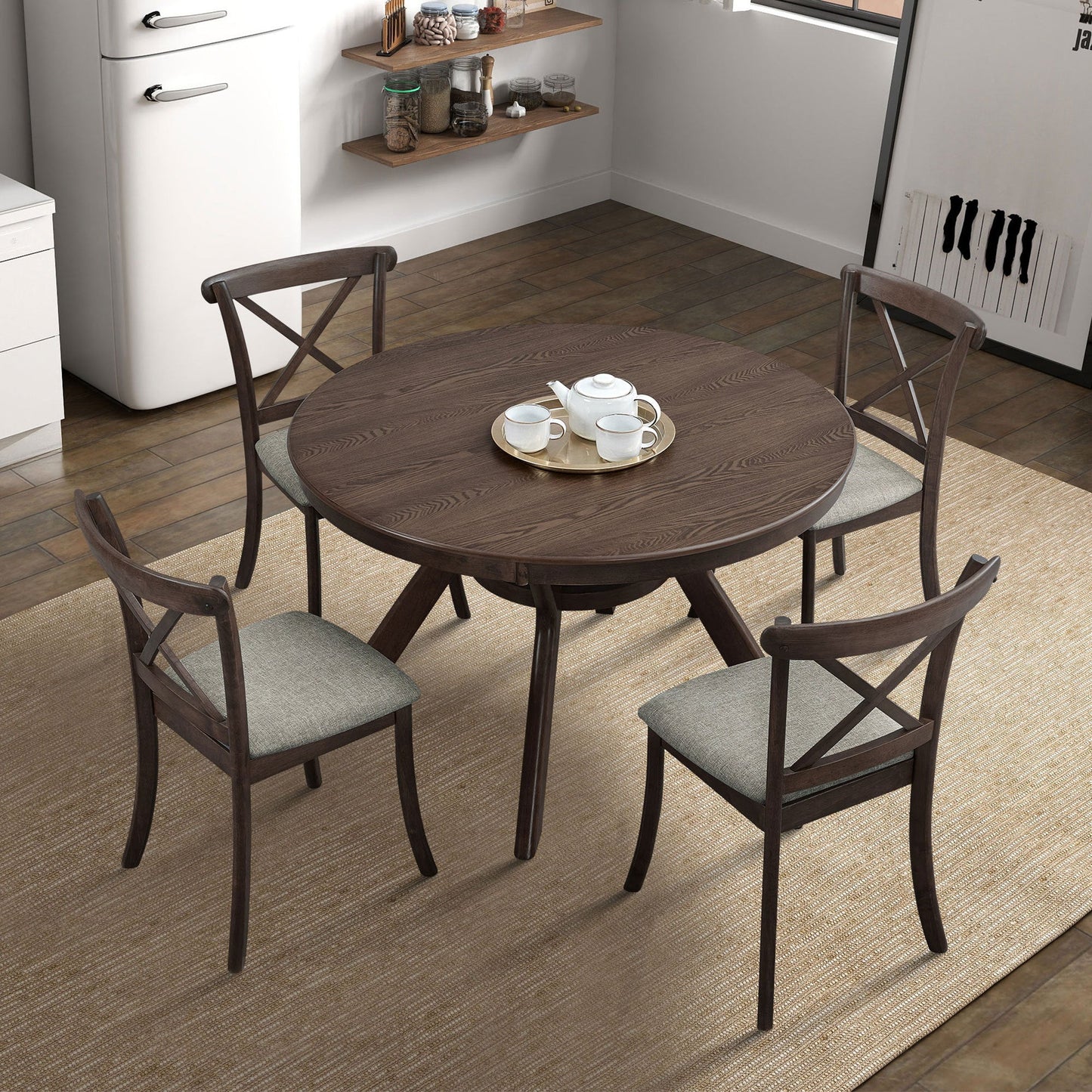 47.24''Round Rubber Wood Dining Table for 4 - 6 with Wooden Trestle Pedestal Base,Modern Kitchen Wooden Table Dinner Table for Dining Room, Living Room,Dark Brown(1Table) - 1st Choice Furniture Direct